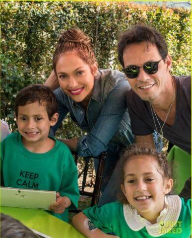 Emme Maribel Muniz with her parents Jennifer Lopez and Mark Anthony and Brother Maximilian David Muniz celebrating their 7th birthday.